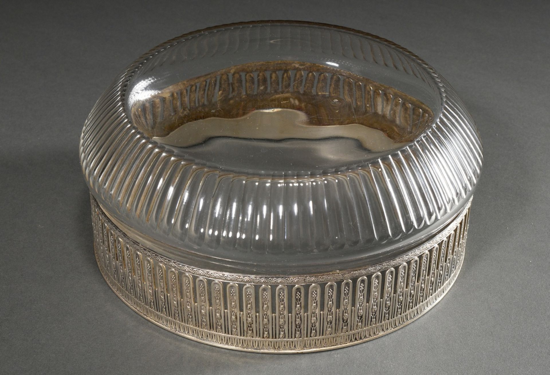 Runde Kristall Schale mit ornamentiertem Silber 800 Rand, H. 10cm, Ø 22cm - Bild 3 aus 4