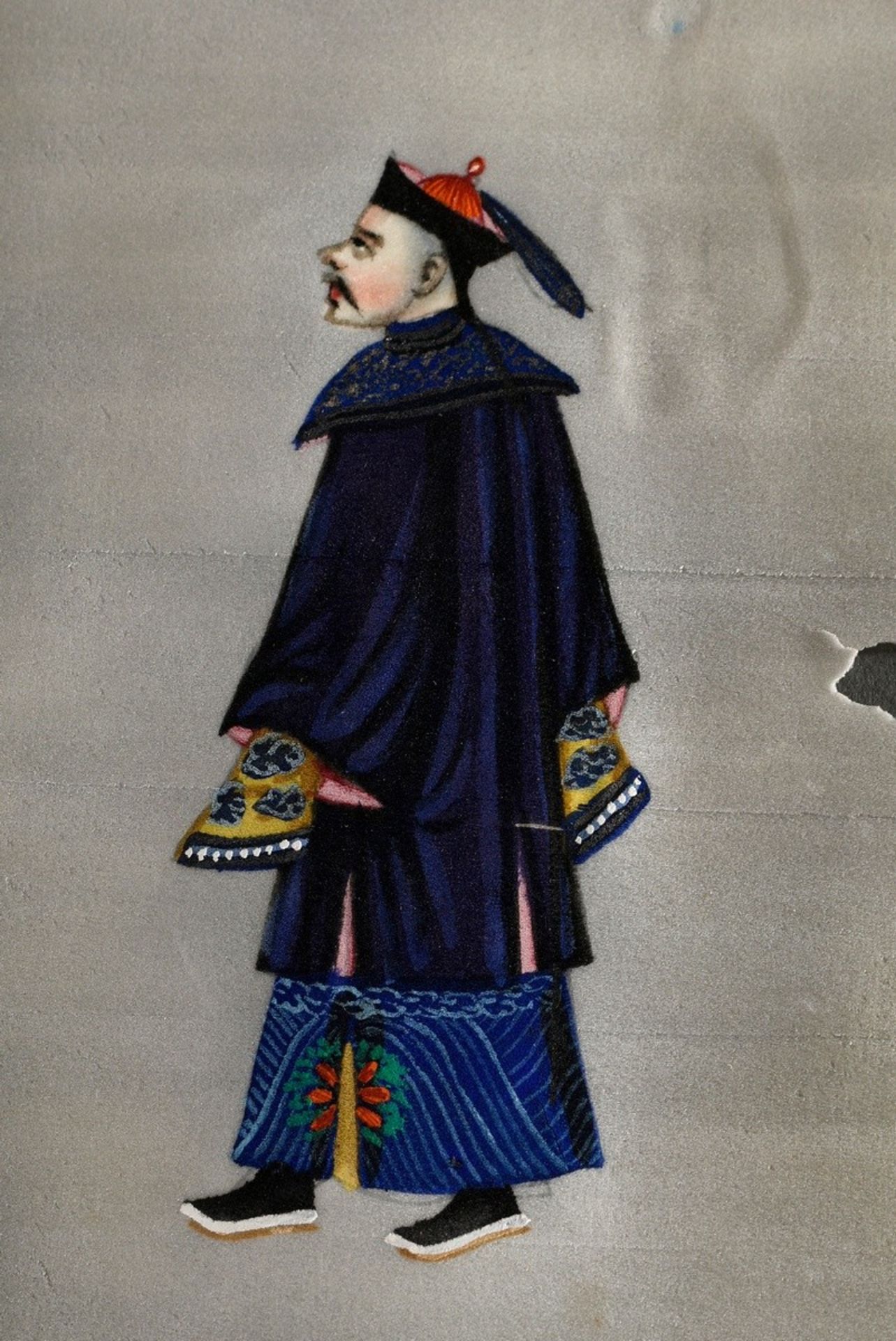 Chinesisches seidenbezogenes Kästchen mit 6 feinen Tsuso Malereien "Mandarine und chinesische Damen - Bild 6 aus 10