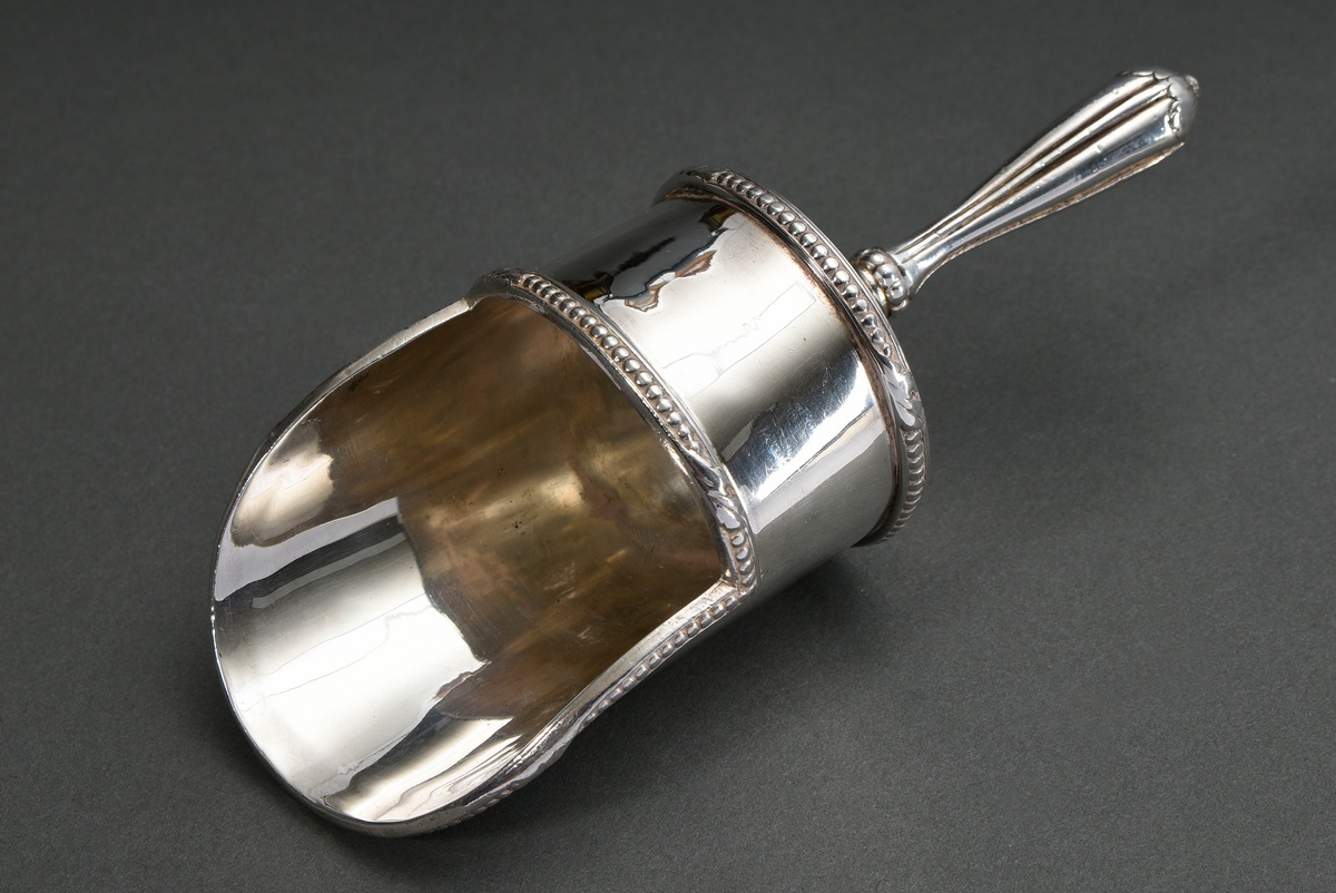 Silver-plated coffee bean scoop, inscr: ‘29087 Elkington Plate Hard Soldered J. Lyons & Co. Ltd. W"