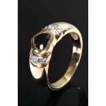 Yellow gold 585 ring with sapphire heart in white gold 585 octagonal diamond frame, 4g, size 52.5