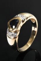 Gelbgold 585 Ring mit Saphirherz in Weißgold 585 Achtkantdiamant Rahmung, 4g, Gr. 52,5