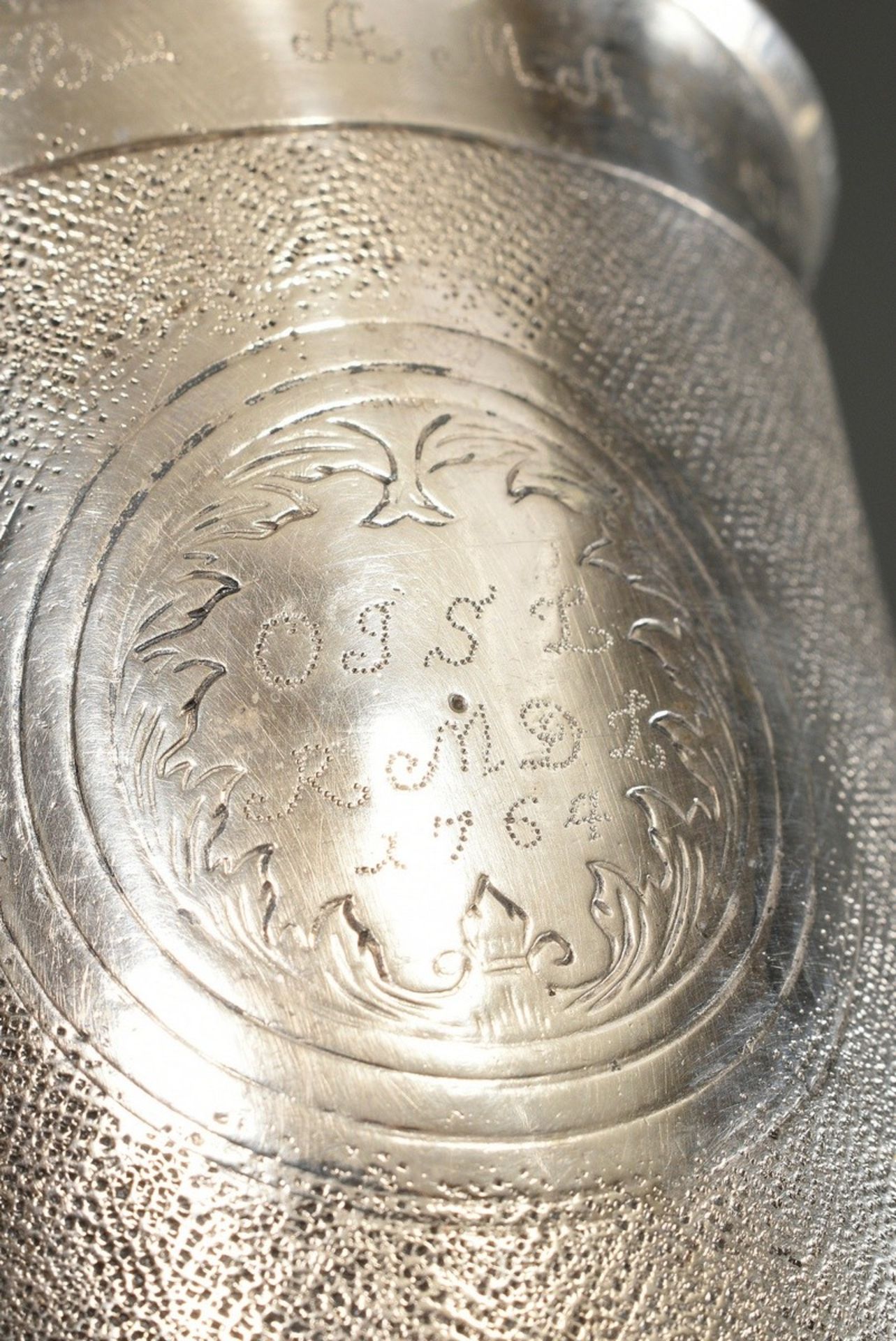 A Danish snakeskin cup with three engraved cartouches ‘Blossoms’, various dotted and engraved owner - Image 3 of 8