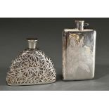 2 Various pieces of Chinese silver: glass flask with bamboo overlay and engraving on the screw cap 