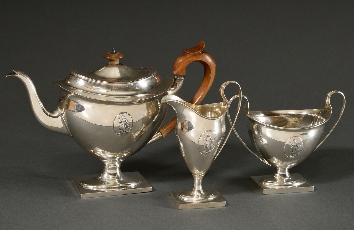 3 Pieces tea set in classicist form with relief medallions ‘Fortuna’ on the wall: jug with light-co - Image 2 of 8