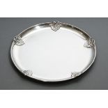 Round tray with five sculptural rocaille decorations on the rim, silver 925, 835g, Ø 30cm, signs of