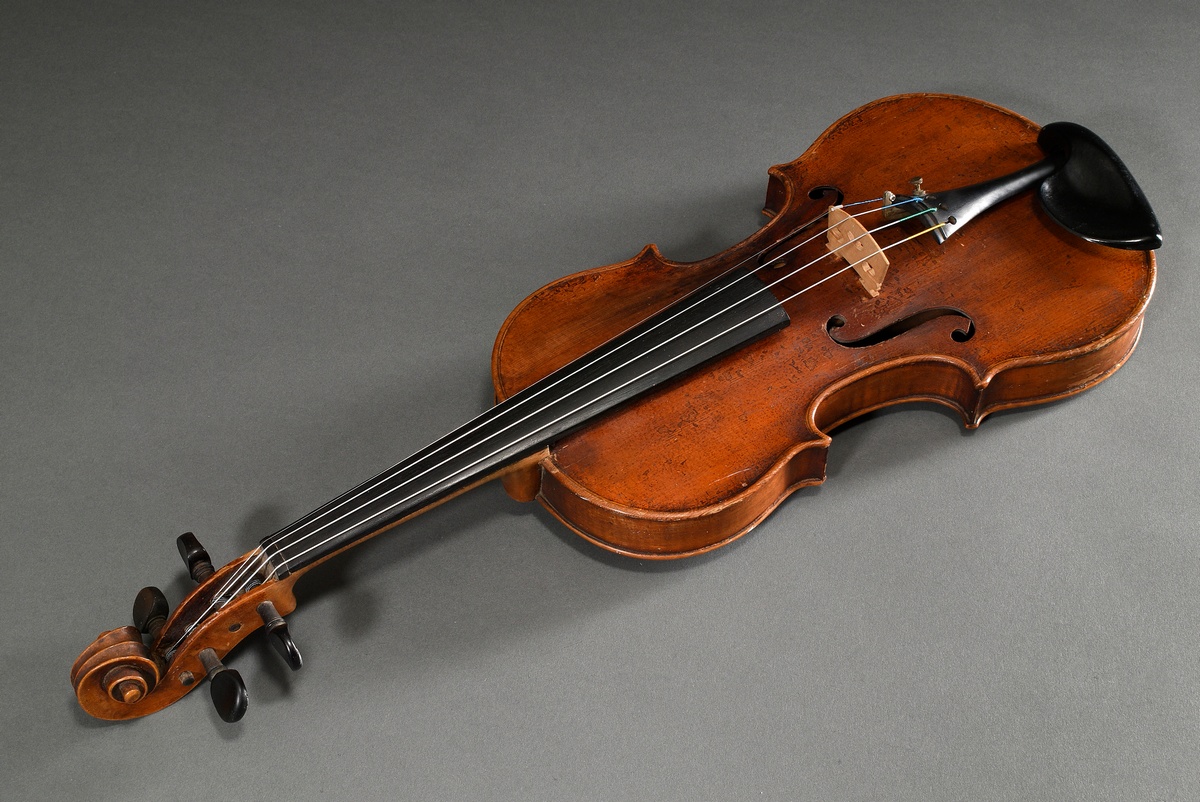 Deutsche Geige, wohl Sachsen um 1900, Zettel innen “Antonius Stradivarius Cremonensis, Faciebat Ann - Bild 5 aus 8