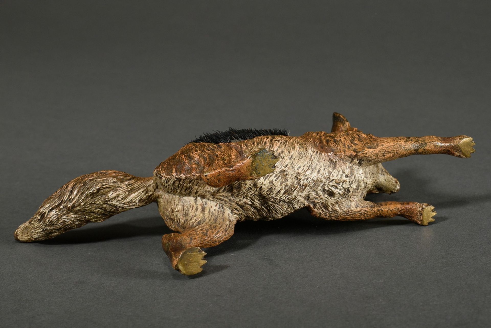 Viennese bronze "Fox" with wild boar bristle insert as needle holder or ink wiper, naturalistically - Image 3 of 4
