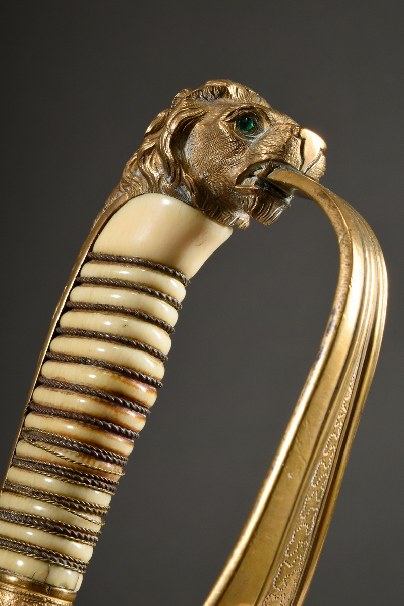 Prussian lion head sabre for the navy, bright damascus blade, maker's mark "W.K.&C." and two marks, - Image 3 of 17