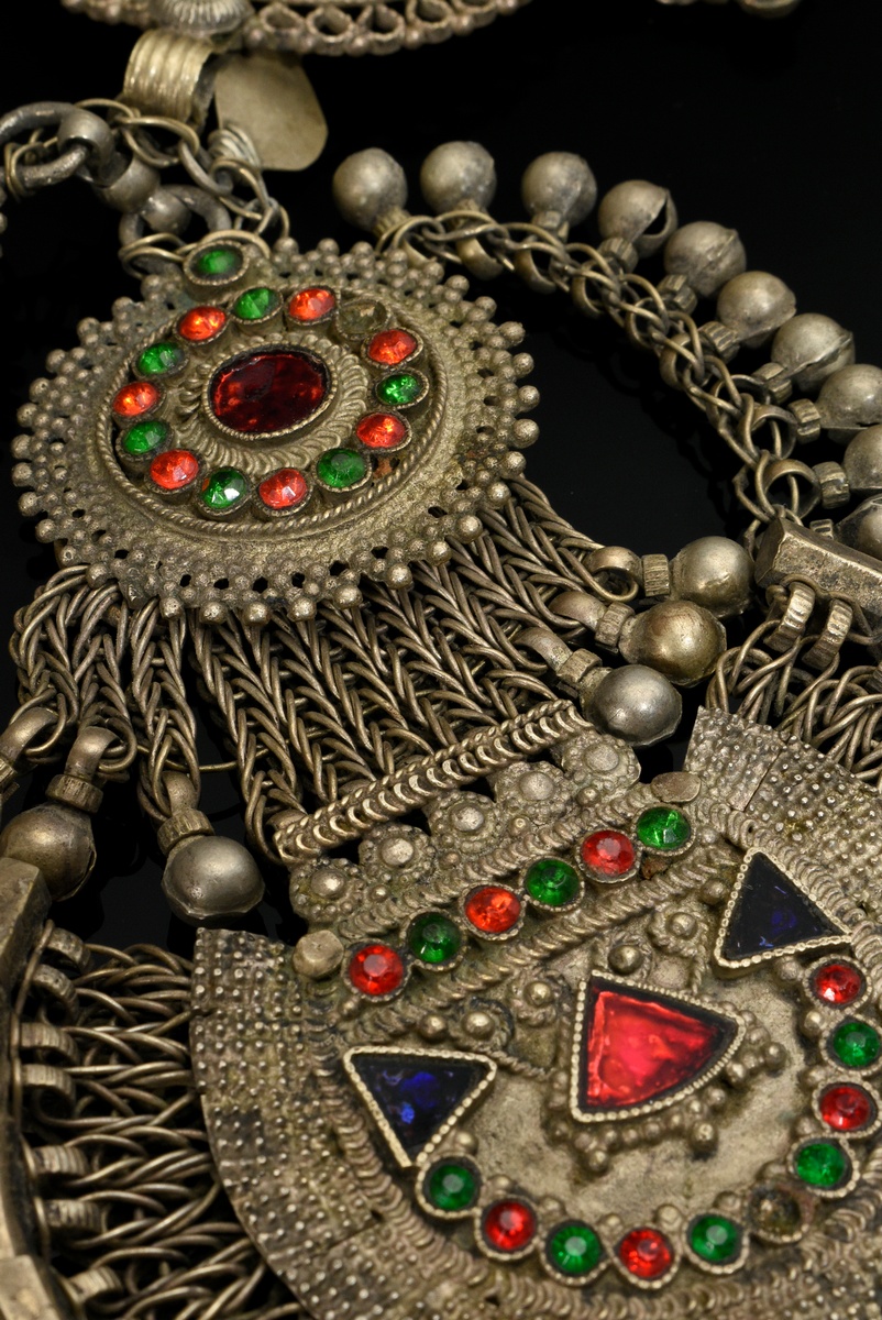 3 Various pieces of Afghan headdress, ring and necklace with colorful stones and bells, l. 28/27/Ø5 - Image 3 of 11