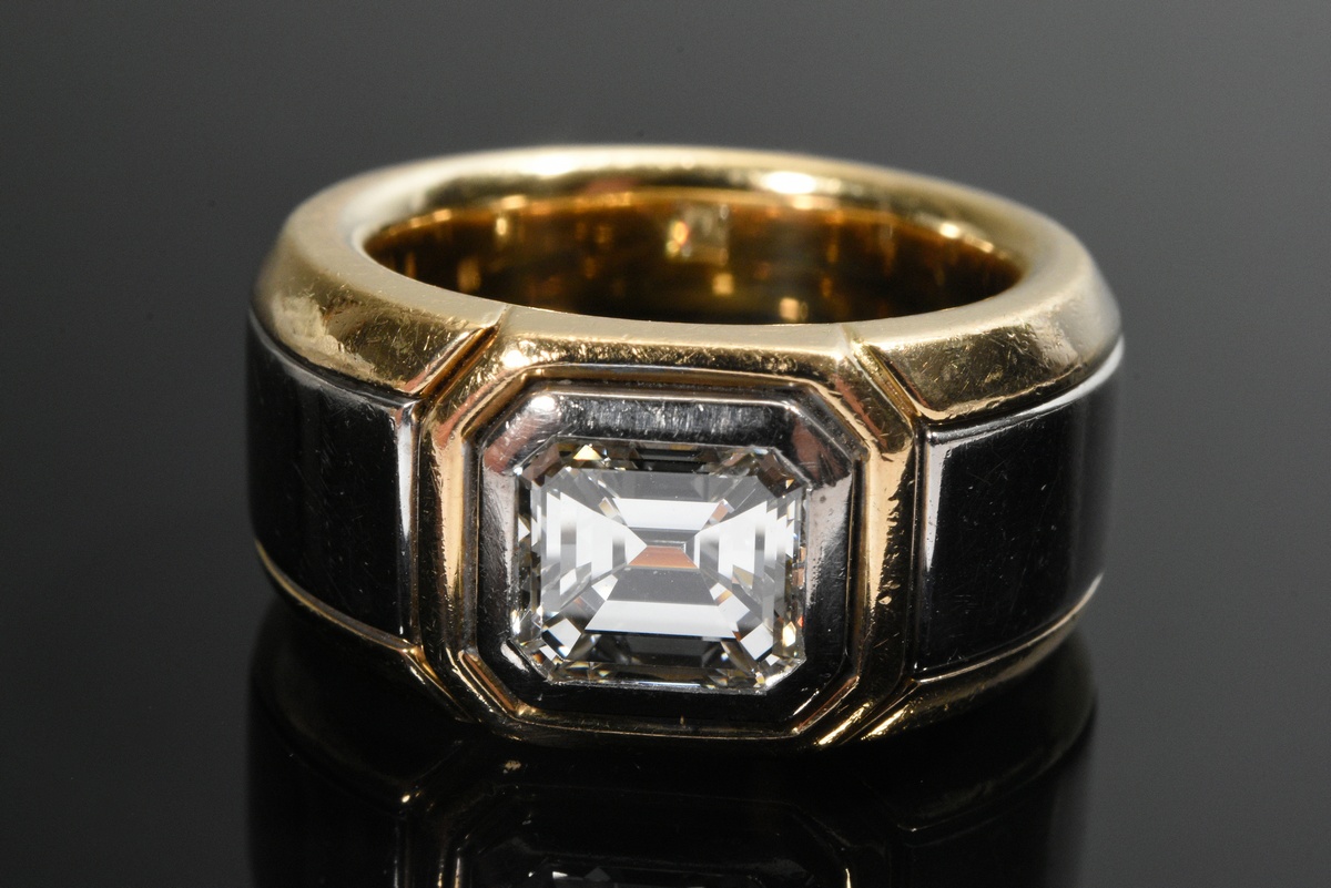 Breiter Gelbgold 750 und Platin Ring mit Diamant Solitär im Smaragd Treppenschliff (ca. 2.04ct/VVS- - Bild 3 aus 3