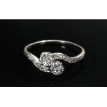 Fine Art Deco white gold 750 Toi et Moi ring with old-cut diamonds (approx. 0.50ct/VSI/W), 1.7g, si