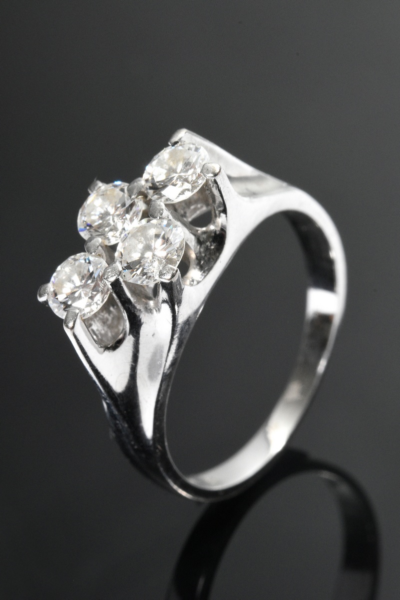 Modern white gold 750 ring with 4 diamonds (together approx. 0.90ct/VSI/W), 4.7g, size 52