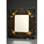 Small Regency mirror in papier-mâché frame with fine gold decoration on black lacquer background an