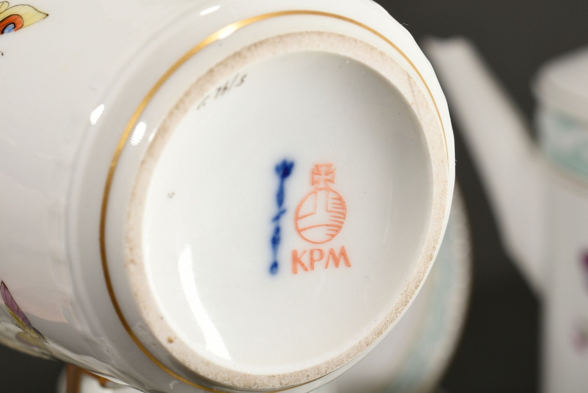 15 Pieces KPM coffee service "Kurland" with flowers and insects, gold staffage and turquoise frieze - Image 9 of 10