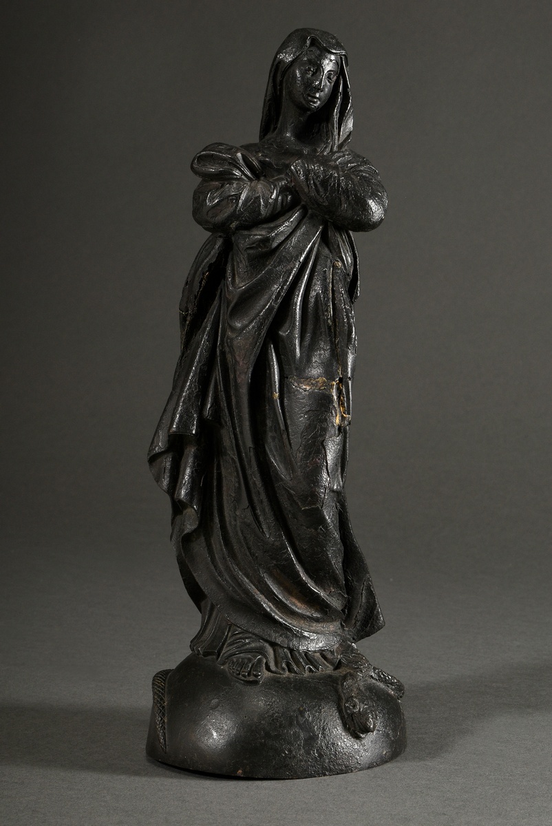 Cast metal "Maria Immaculata" in the Dutch style of the 17th century, h. 31cm, various damages