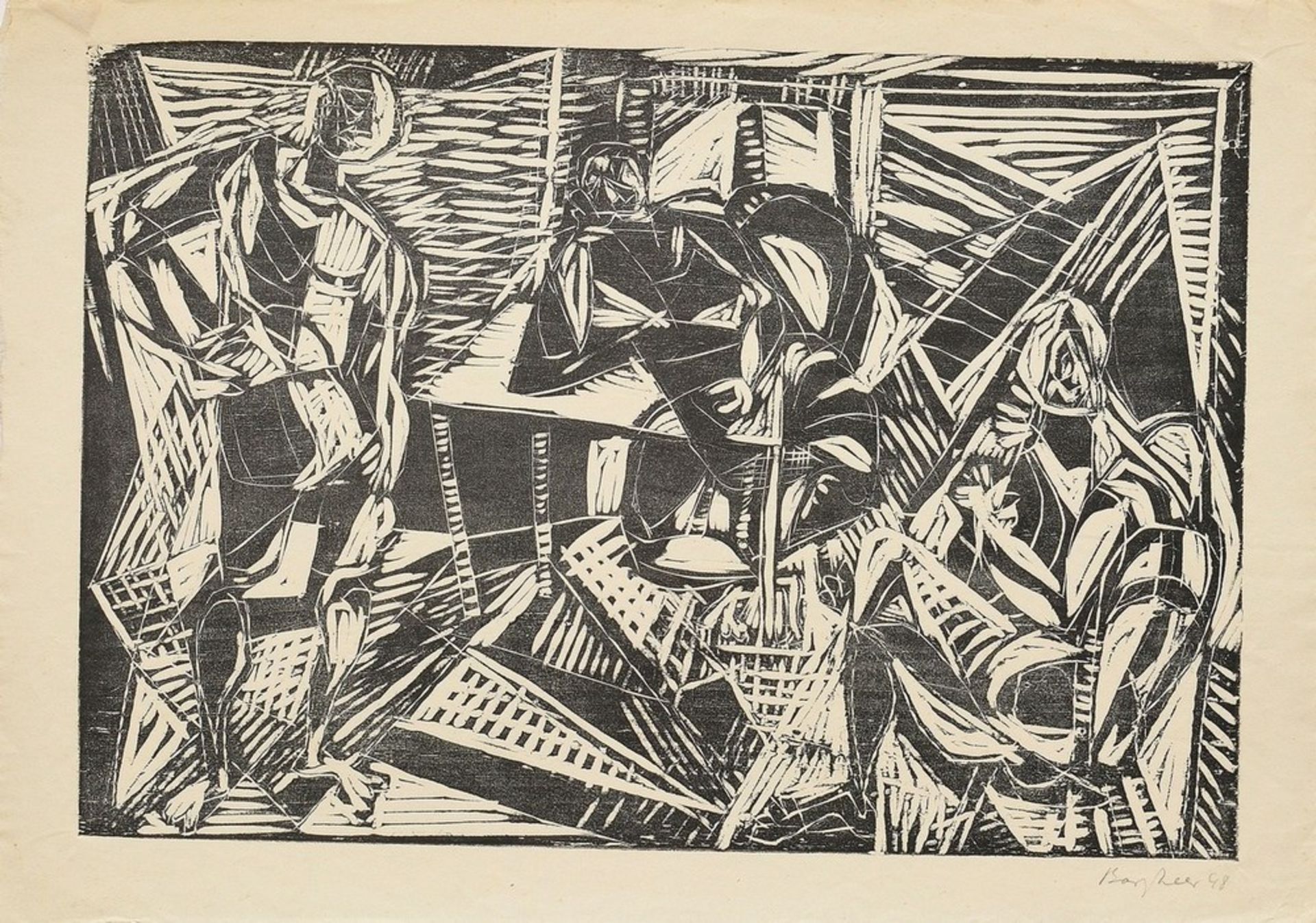 Bargheer, Eduard (1901-1979) 'Pub Musician' 1948, probably woodcut, sign./dat. lower right, PM 30.2 - Image 2 of 3