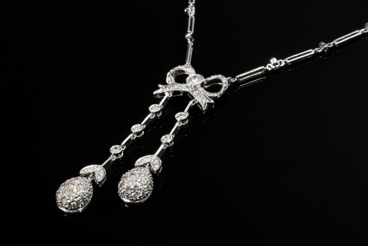 White gold 750 negligee bow necklace with brilliant-cut diamond (total approx. 1.35ct/SI-P2/W-LY),  - Image 2 of 4