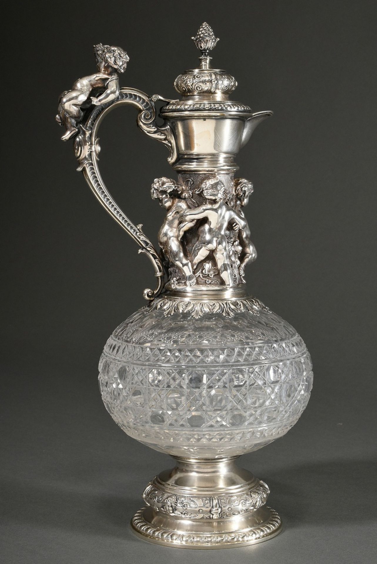 An imposing Baccarat-cut crystal tankard with opulent figural silver mounting ‘Putti as Bacchantes’ - Image 2 of 8