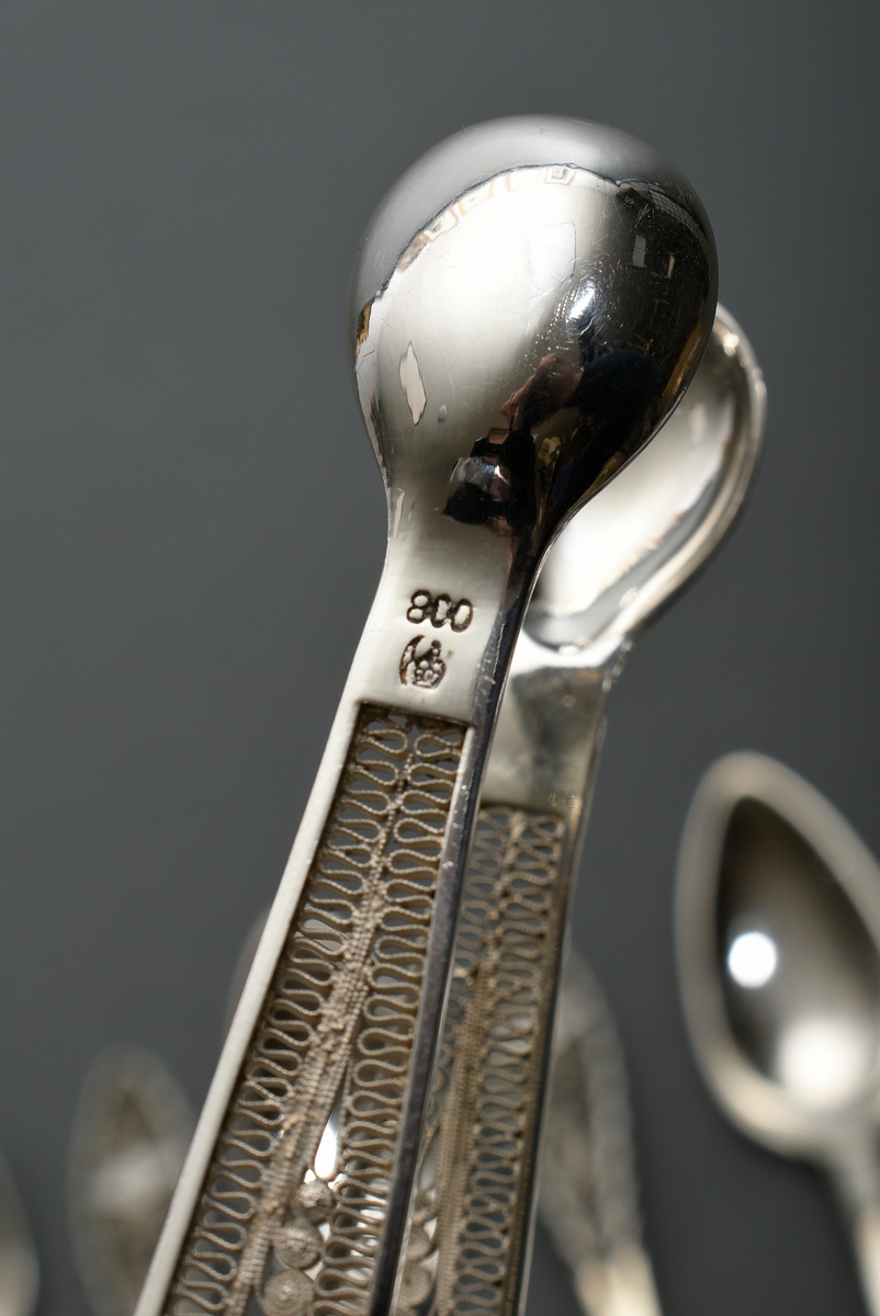 13 pieces filigree cutlery in Empire form with applied diamond cartouche and monogram ‘M.B.’, silve - Image 3 of 9