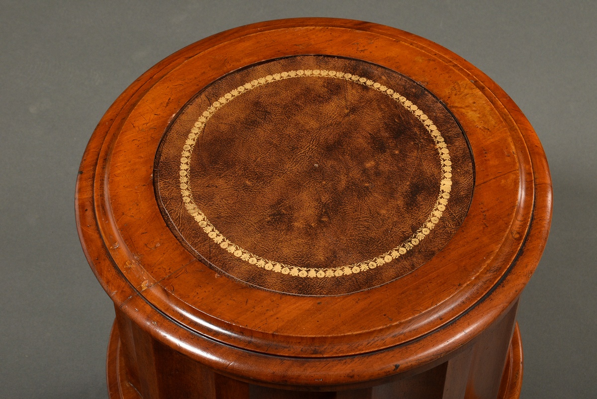 English library toilet in column form, mahogany with gold-punched brown leather on the top, around  - Image 2 of 6