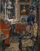 Huth, Franz (1876-1970) "Interieur mit Ritterrüstung und Barockmöbeln" 1920, Aquarell/Kohle, weiß g