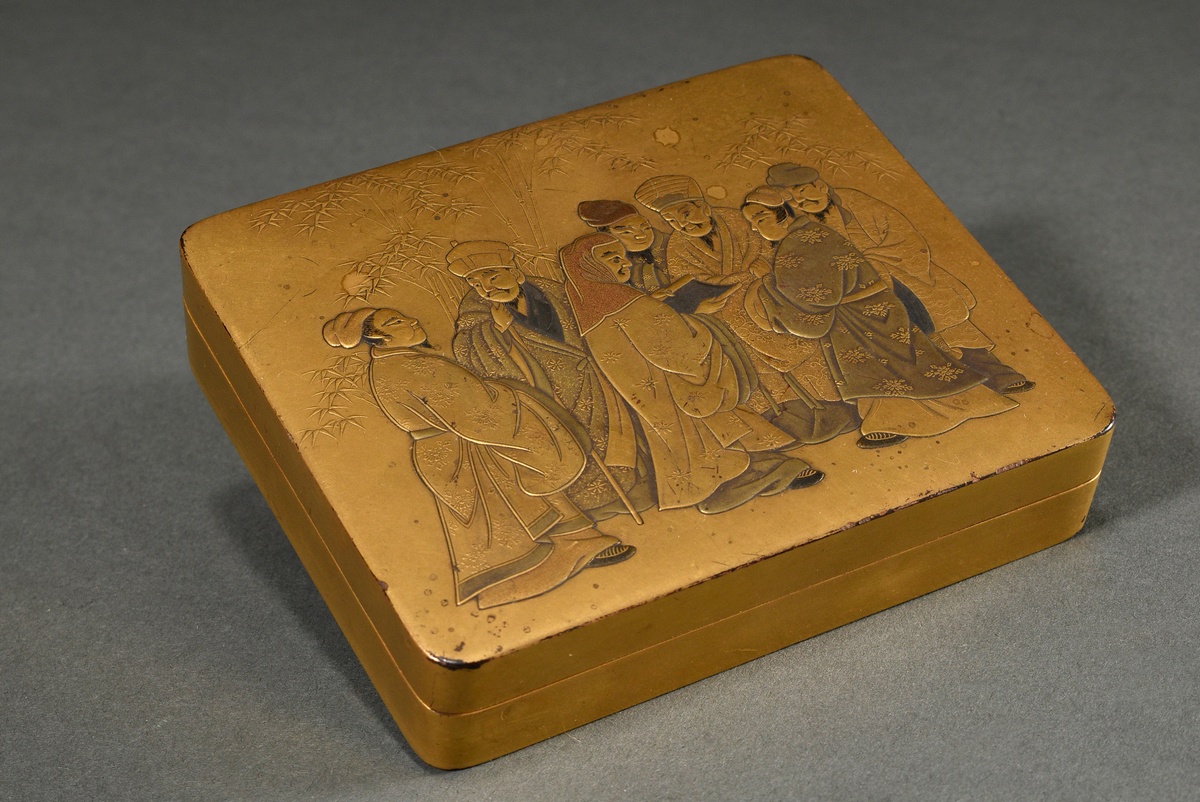 Rectangular urushi lacquer box "The Seven Elders in the Bamboo Grove", top of lid with kinji ground - Image 2 of 5