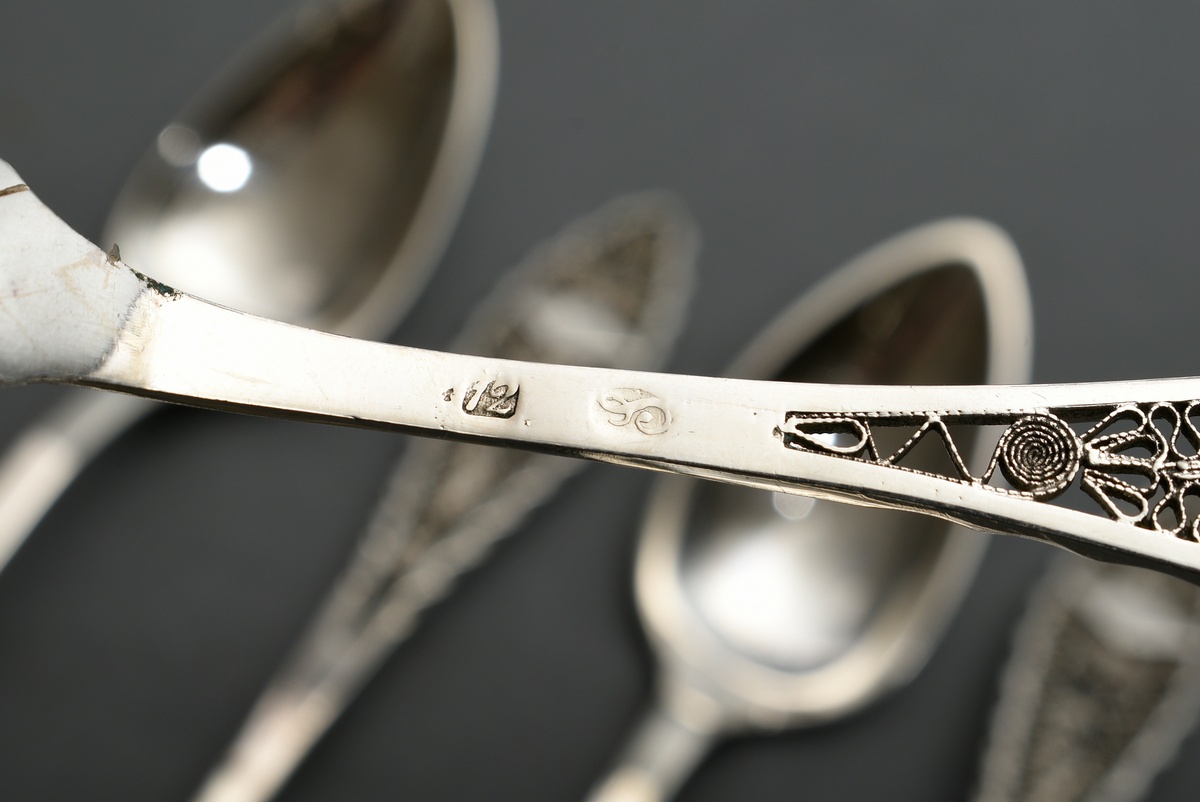 13 pieces filigree cutlery in Empire form with applied diamond cartouche and monogram ‘M.B.’, silve - Image 8 of 9