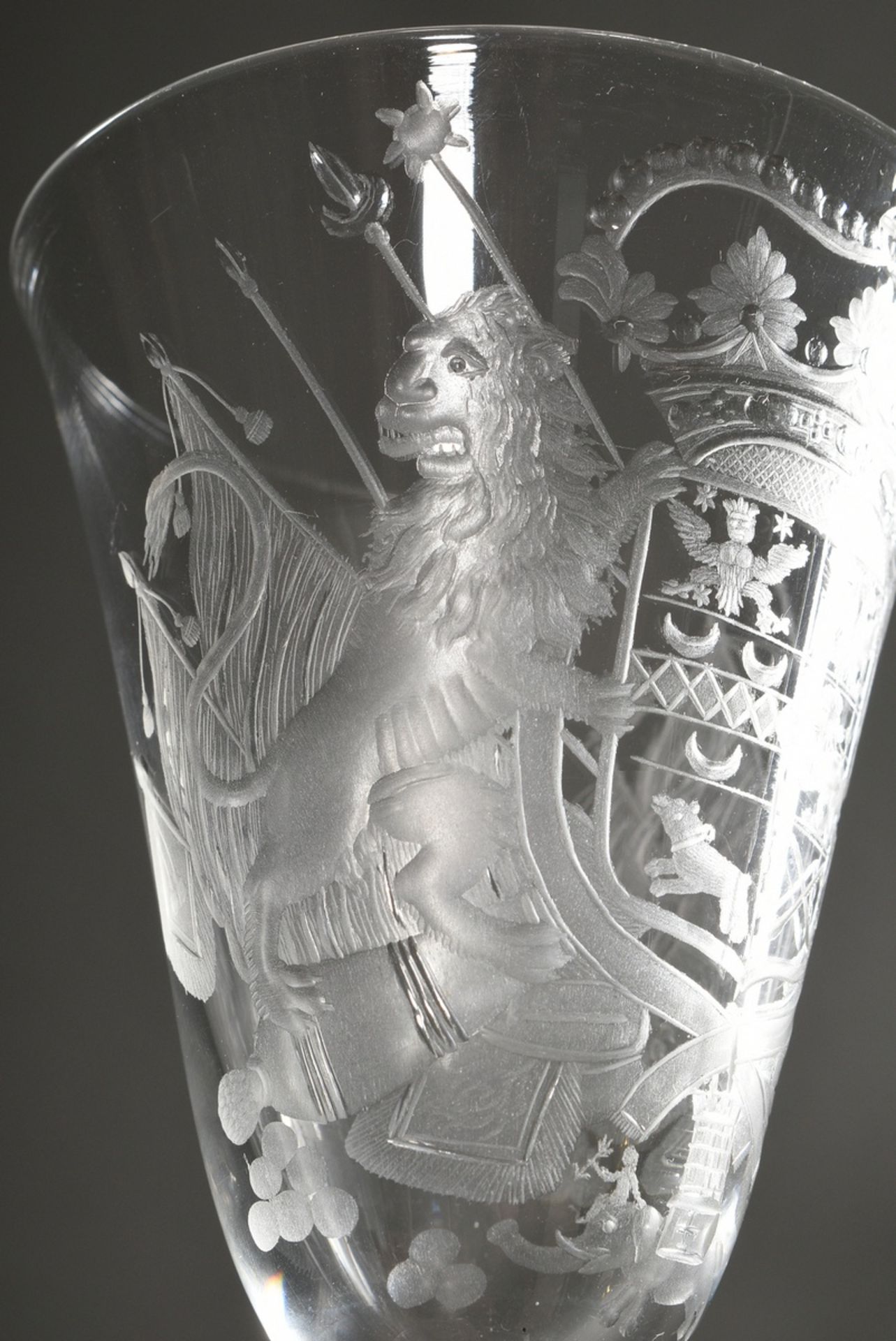 Barock Pokal mit fein eingeschliffenem Wappen von Ostfriesland auf der Kuppa, 18.Jh., H. 20,1cm, Ø  - Bild 3 aus 5