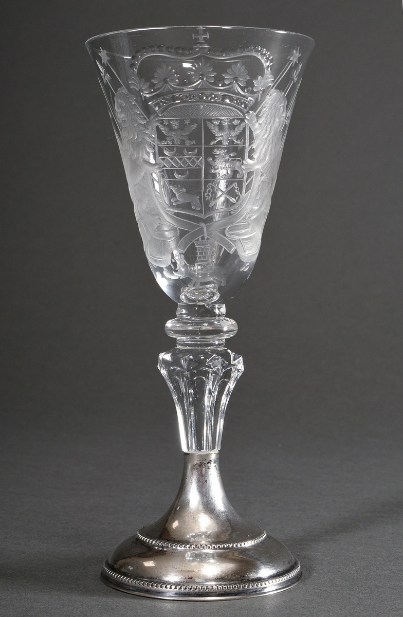 Baroque goblet with finely engraved coat of arms of East Frisia on the bowl, 18th century, h. 20.1c