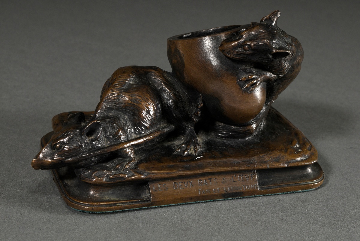 Aigon, Antonin (1837-1885) "Two Rats with Egg" 1869, bronze, marked on the front: "Les Deux Rats & 