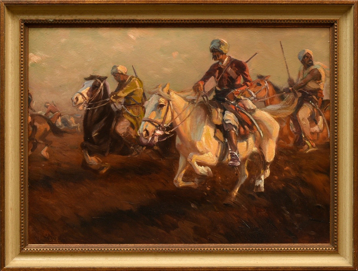 Popp, Jon (1862-1953) "Oriental Horsemen", oil/painting cardboard, sign. l.r., 35,5x49cm (w.f. 42,5 - Image 2 of 6