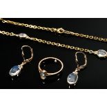 4 Pieces of rose gold 585 jewelry with moonstone cabochons: necklace (14g, l. 50.5cm, lobster clasp