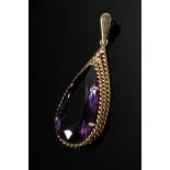 Yellow gold 750 pendant with amethyst drop (approx. 12.83ct) in cord setting, 10.1g, l. 4.7cm