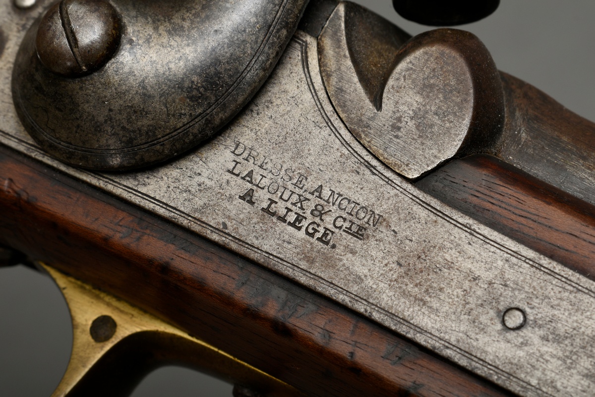 Percussion rifle, marked "Dresse. Ancion Laloux & Cie A Liege", walnut full stock, brass and iron,  - Image 7 of 14