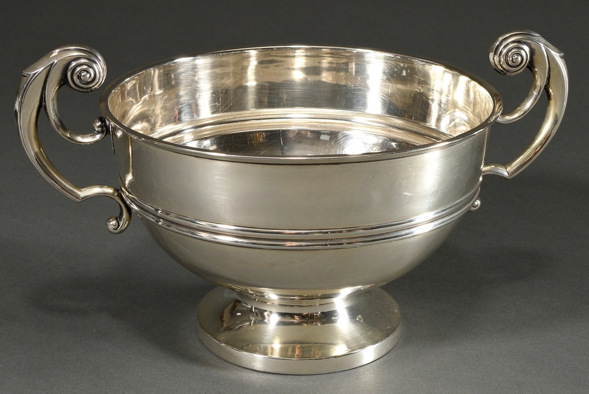 Punchbowl on round base with volute handles, MM: Walker & Hall, Sheffield 1919, silver 925, 748g, 1