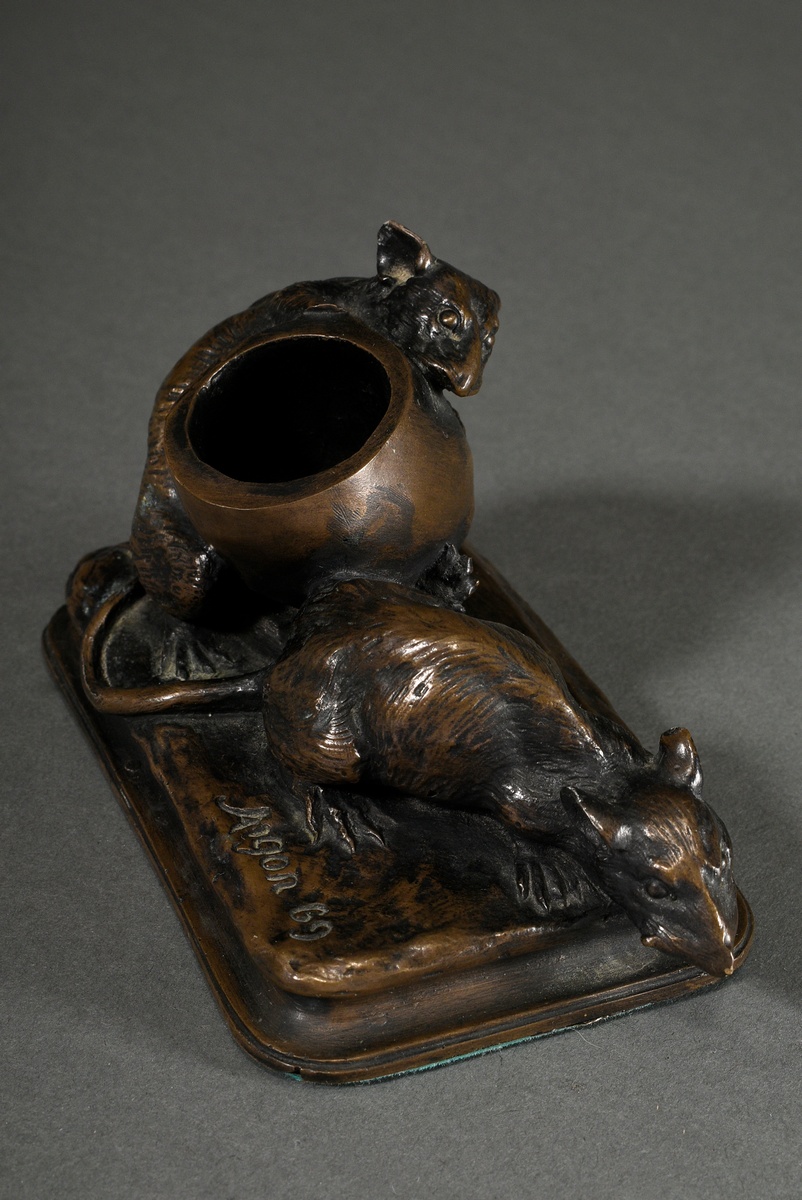 Aigon, Antonin (1837-1885) "Two Rats with Egg" 1869, bronze, marked on the front: "Les Deux Rats &  - Image 3 of 6