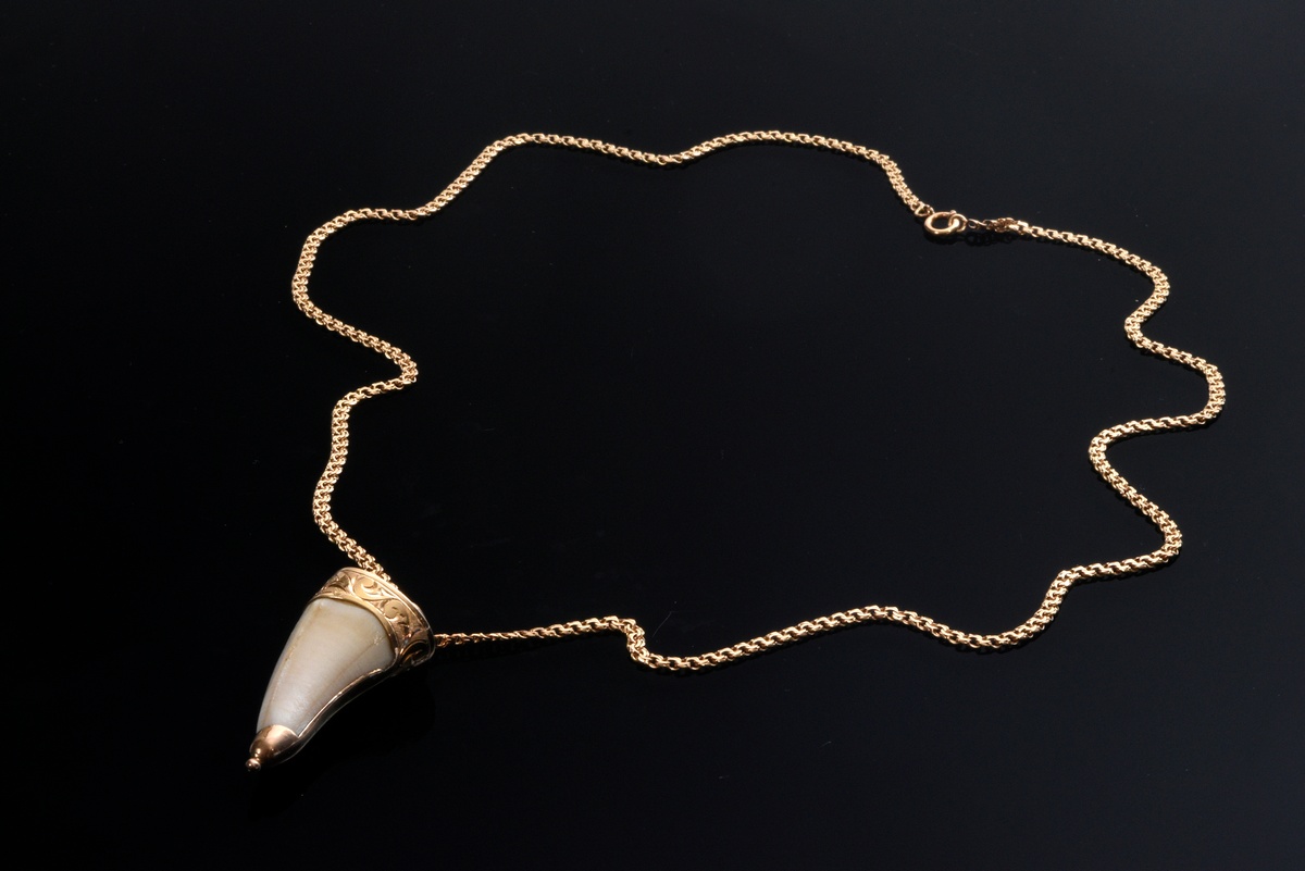 Rose gold 800 Garibaldi necklace (15.2g, l. 70cm) with animal tooth talisman pendant in handcrafted - Image 2 of 4