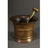 Plain funnel-shaped mortar with grooved body and pestle, 18th century, h. 11.5cm, Ø 15cm, pestle l.