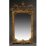 Art Nouveau console mirror with plastic floral frame "Thistles and water lilies", wood and stucco g