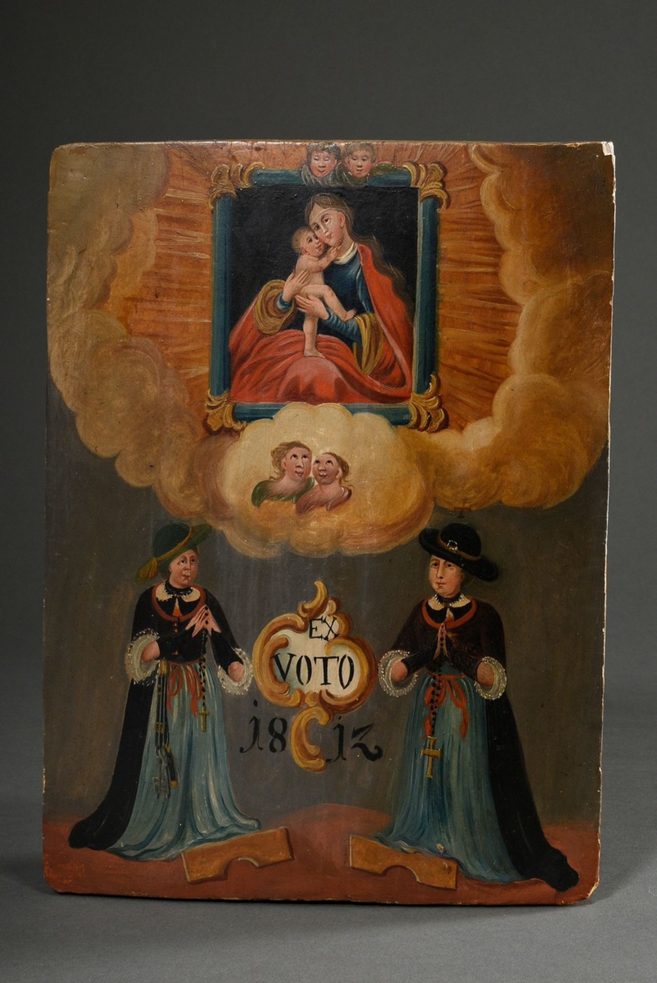 Votive painting depicting two women in Tyrolean costume under the miraculous image of Our Lady "Mar - Image 2 of 3