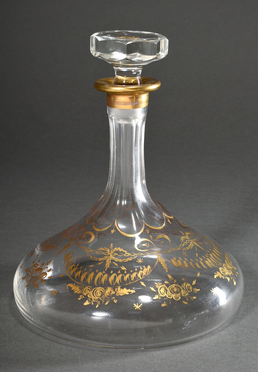 Rare captain's decanter in conical form on a large base (to prevent falling when the ship moves) wi