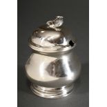 Domed jam pot with a sculpted strawberry on the lid and glass insert, MZ: Hansen, silver 925, 208g,