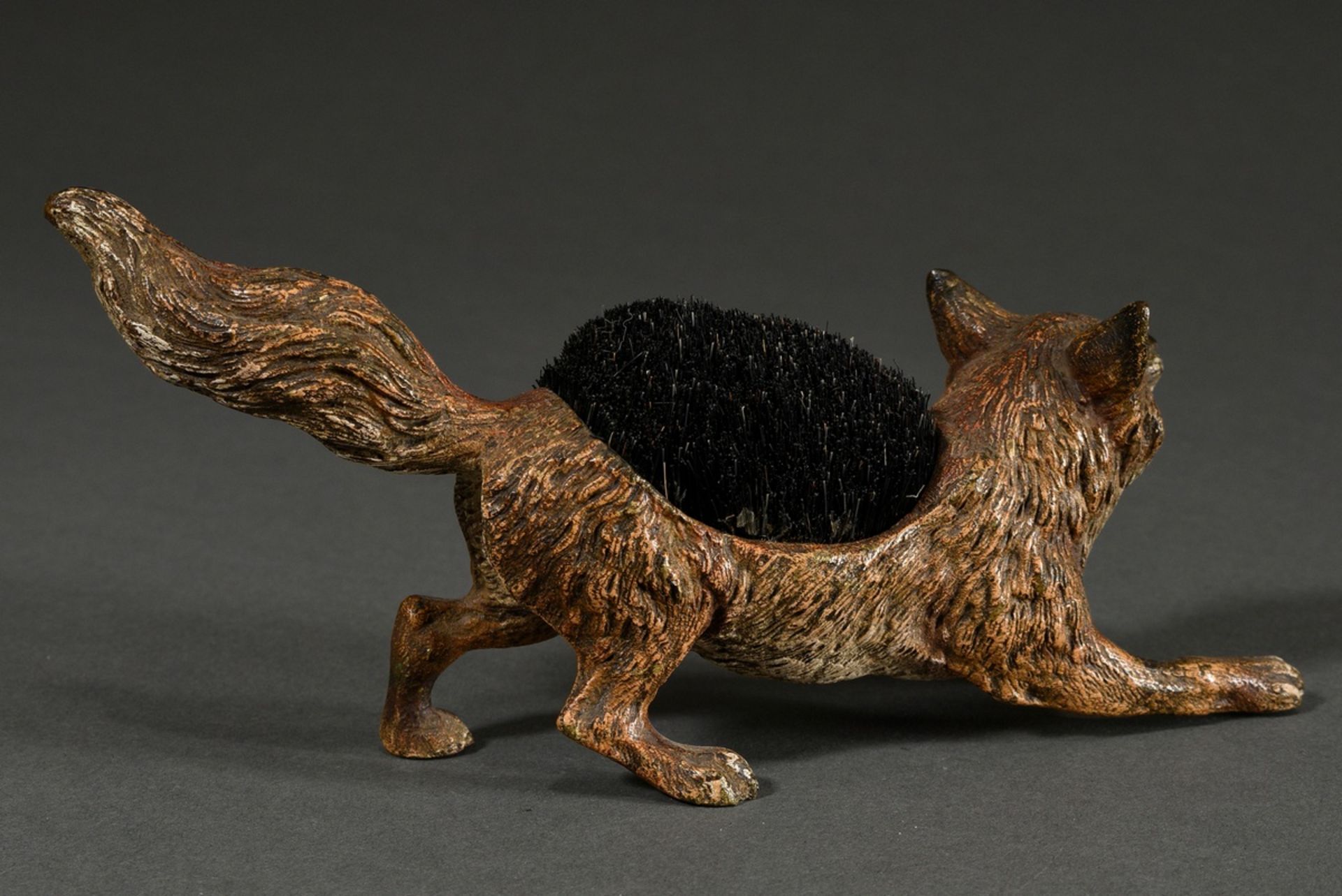 Viennese bronze "Fox" with wild boar bristle insert as needle holder or ink wiper, naturalistically - Image 2 of 4