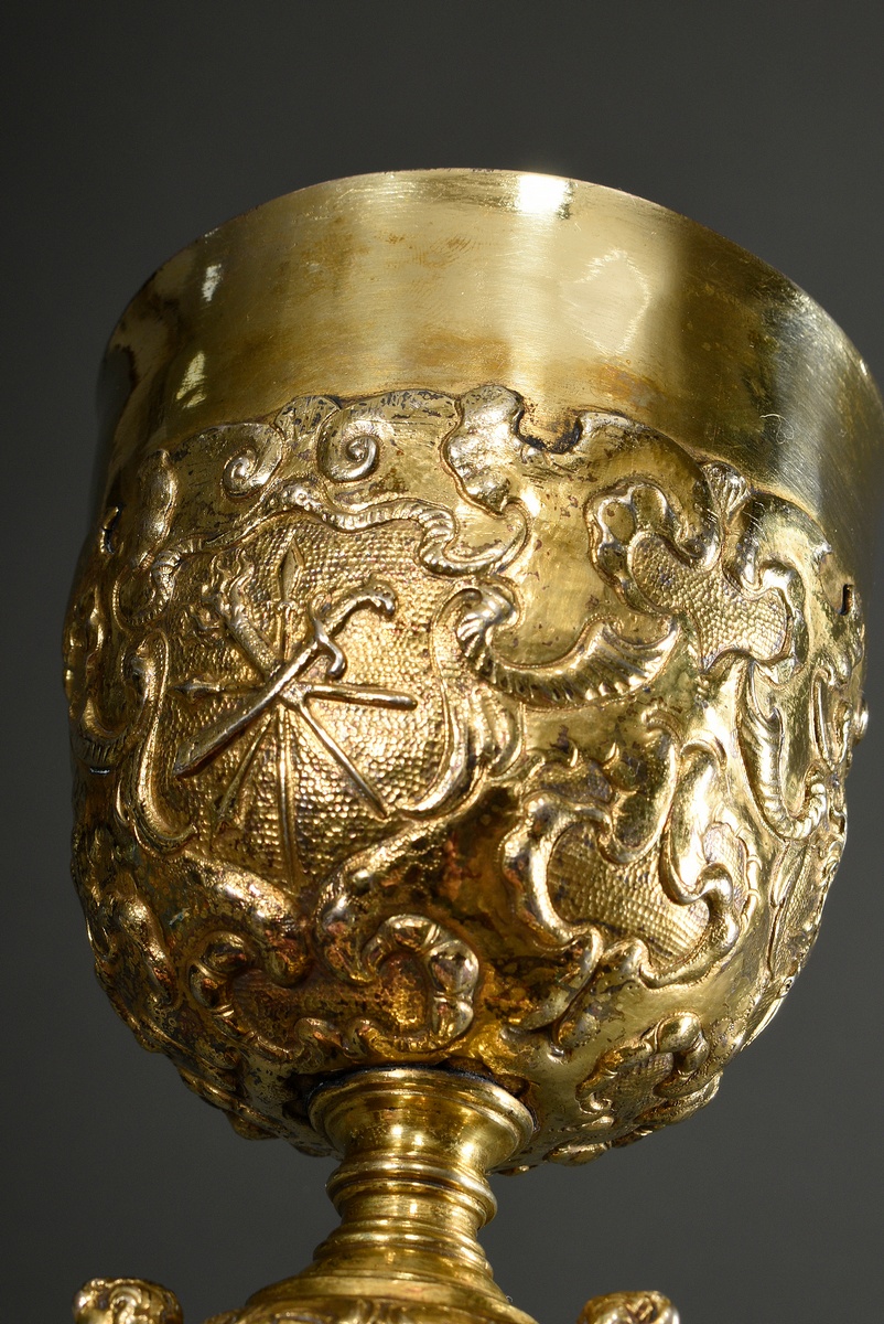 A Baroque communion chalice on a six-panelled foot with rich cartouche relief and 3 amorphous carto - Image 3 of 6