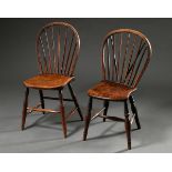 2 various English Windsor chairs with spindle back, oak and ash, 19th century, beautiful patina, h.