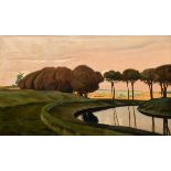 Leistikow, Walter (1865-1908) "Landscape with tree avenue and canal", oil/canvas, sign. b.l., 91x15