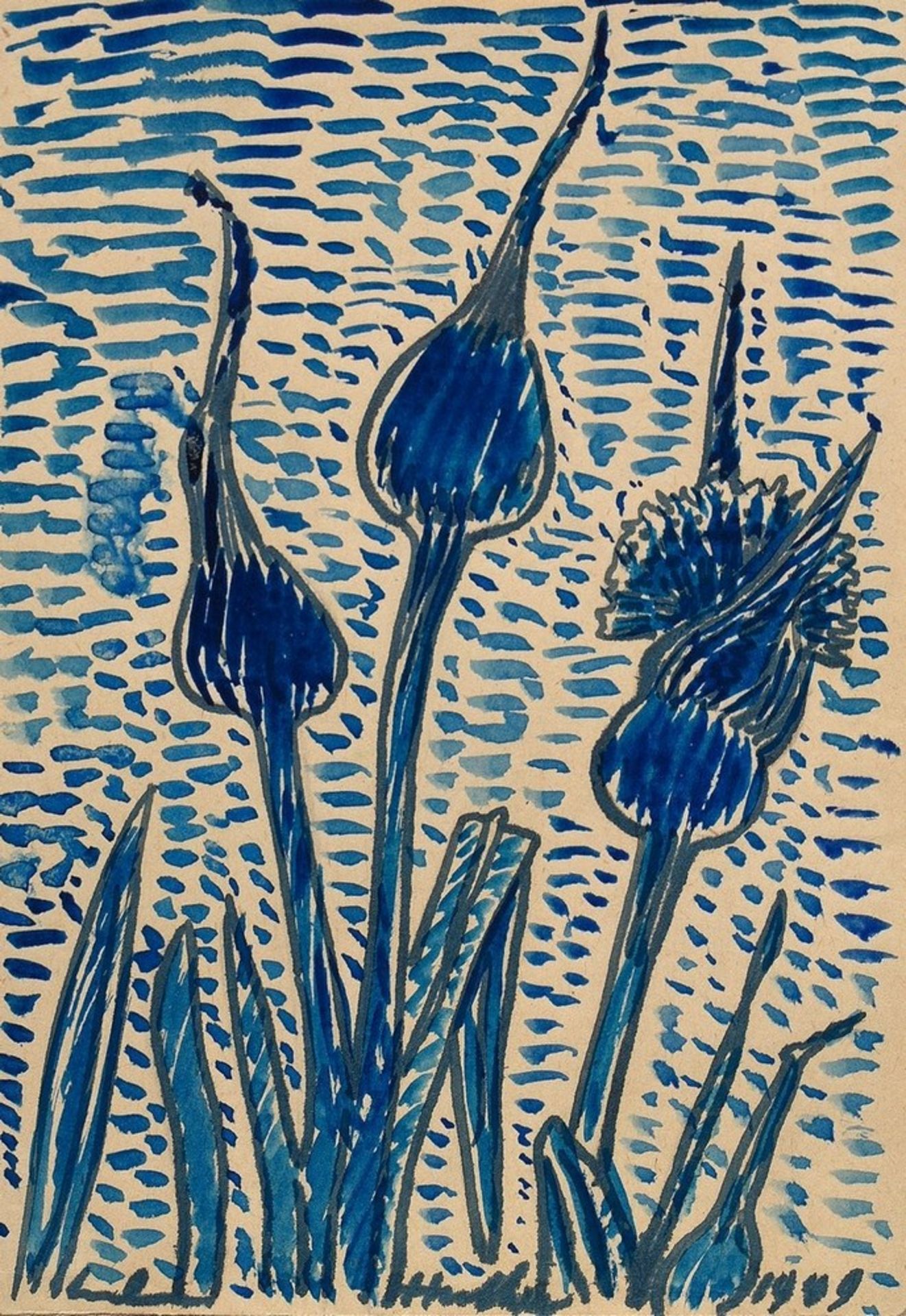 Hüther, Julius (1881-1954) 'Flowers', ink, sign. and dat. below, mounted on paper, 14.8x10.4cm (29.