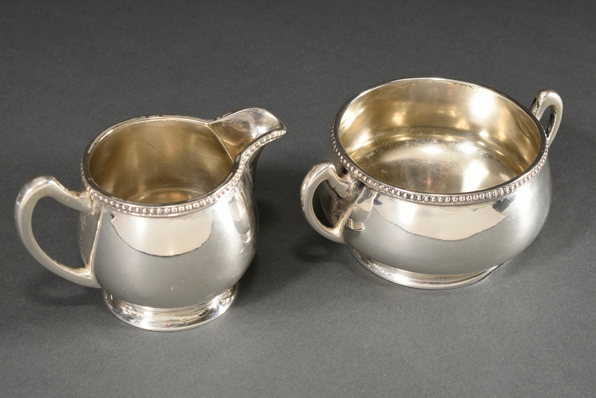 2-piece squat sugar and cream set with beaded rim and drawn handles, silver 800, 188g, h. 5.3/6.3cm - Image 2 of 3