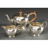 3 Pieces English tea set in George II form: teapot with wooden handle and two parts sugar and cream