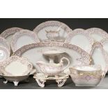 69 Pieces KPM dinner service in Rococo form with purple and gold staffage, red imperial orb mark, c